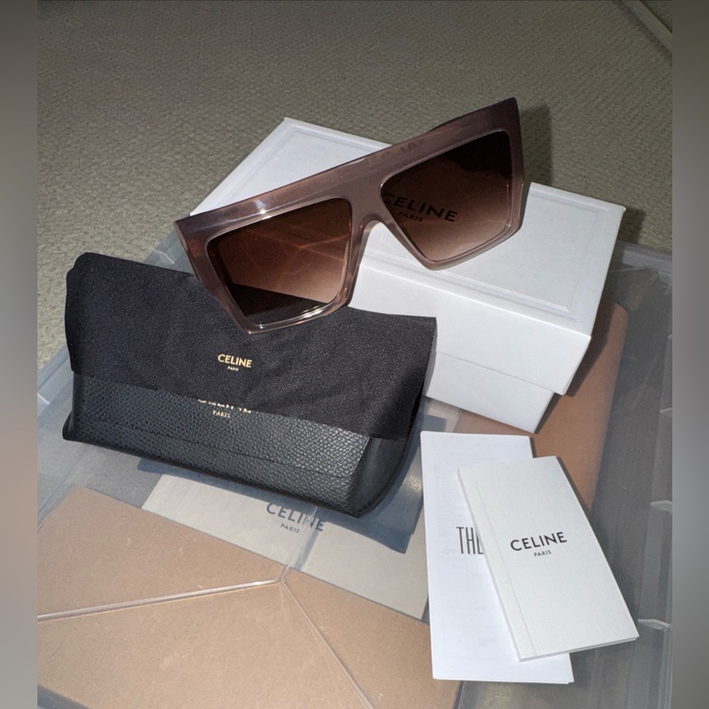 NEW Authentic CELINE Sunglasses CL40092 45F 60mm Flattop Milky Hazelnut